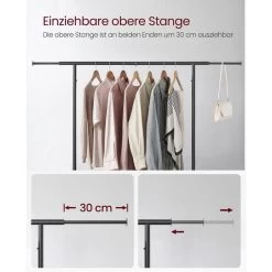 Vasagle Garderobenständer RGR111B01, Vintage, Rollen & Ablage, Ausziehbar, Metall / Holz, Braun -Haushaltsprodukte Geschäft daa3d8ef732512eddbe91834a27b5a495713512a garderobenstaender vasagle rgr111b01 vintage