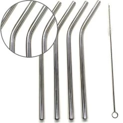 Böttcher-AG Strohhalme Gebogen, Edelstahl, 21,5cm, Wiederverwendbar, Silber, 4 Stück