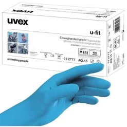 Uvex Einmalhandschuhe U-fit Nitril, Puderfrei, Chemikalienschutzhandschuh, Blau, 100 Stück, Gr. L