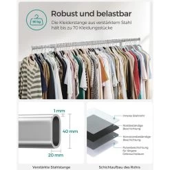 Songmics Garderobenständer HSR13S, Bis 90 Kg, Mit Rollen, Ausziehbar, Metall, Silber -Haushaltsprodukte Geschäft ef83f583cdbe5b119248821c6d804ca540c67535 garderobenstaender songmics hsr13s bis 90 kg