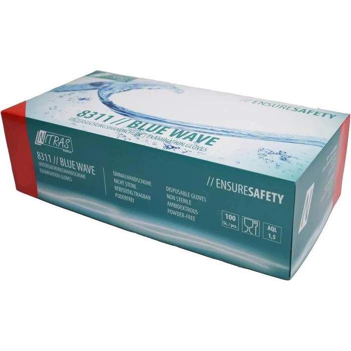 NITRAS Einmalhandschuhe Blue Wave Nitril, Puderfrei, Blau, 100 Stück, Größe M 2 NITRAS Einmalhandschuhe Blue Wave Nitril, Puderfrei, Blau, 100 Stück, Größe M - Image 2